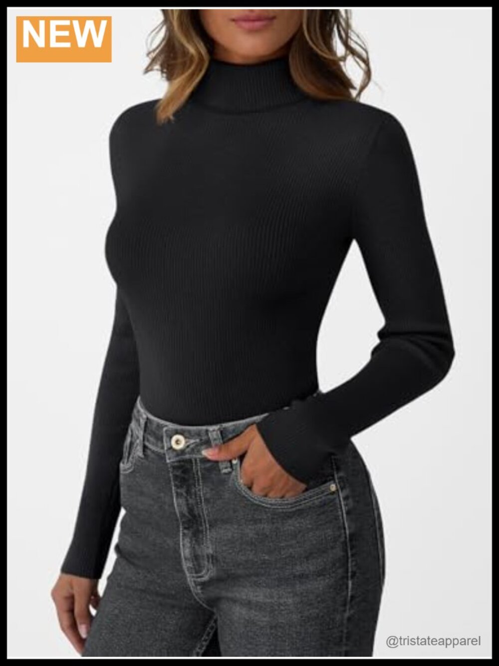 Turtleneck Ribbed Sweater Pullover Long Sleeve Lightweight Winter Top - Picture 3 of 5